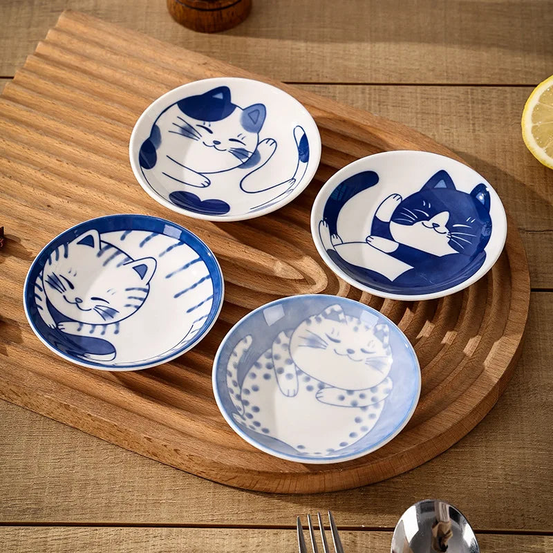 Petites assiettes en céramique – Motifs chat japonais