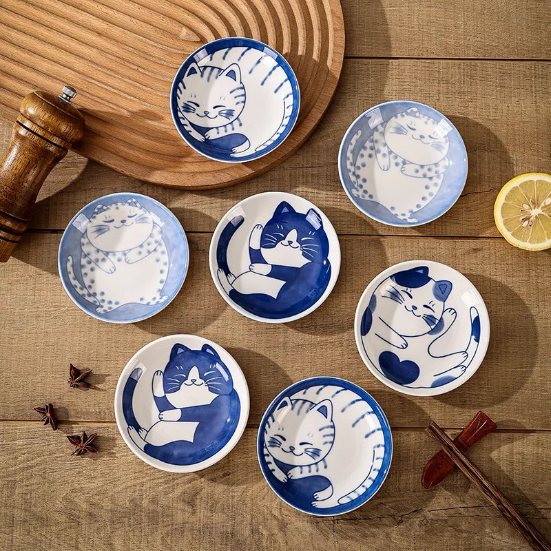 Petites assiettes en céramique – Motifs chat japonais